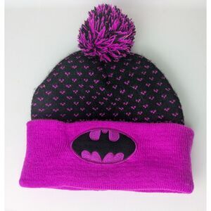 DC Comics‎ Batman Girls Winter Beanie Cap Pink And Black Pom Pom Hat
